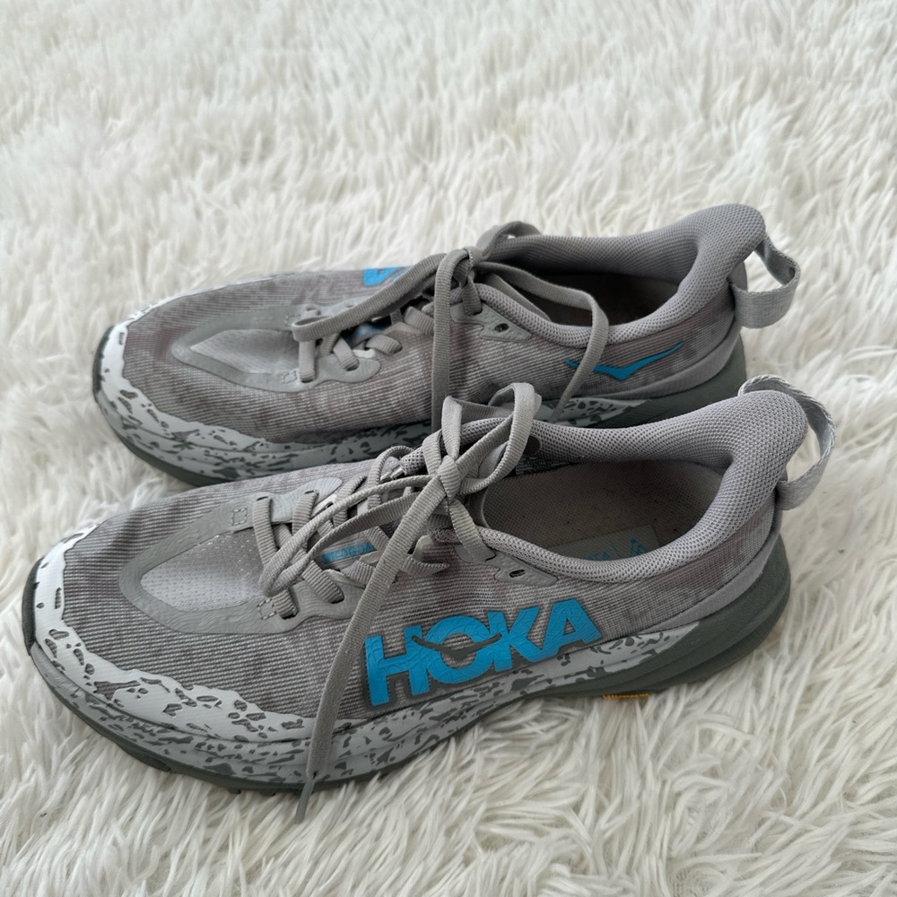 Hoka Gray and Blue Running Shoes